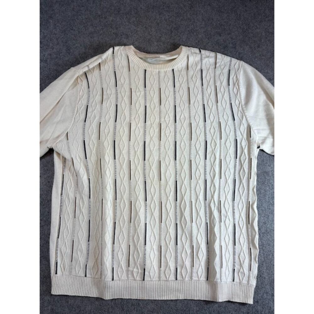 VTG Pronto Uomo Geometric Diamond Knit Sweater Mens XL Striped Crewneck Grandpa